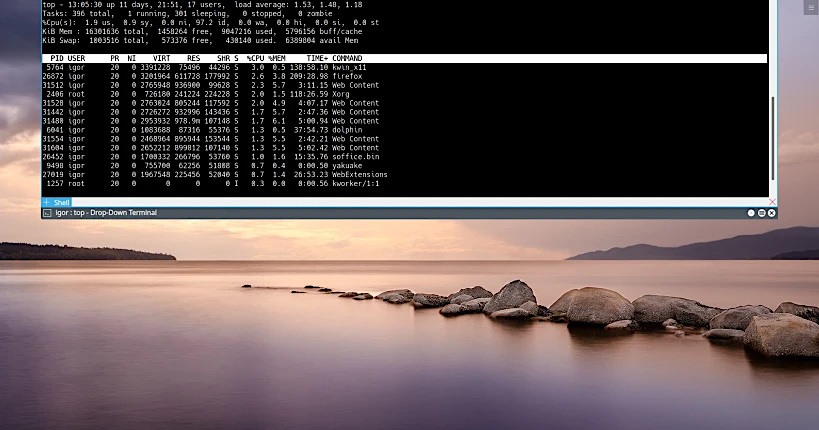 Screenshot of Yakuake running on a desktop